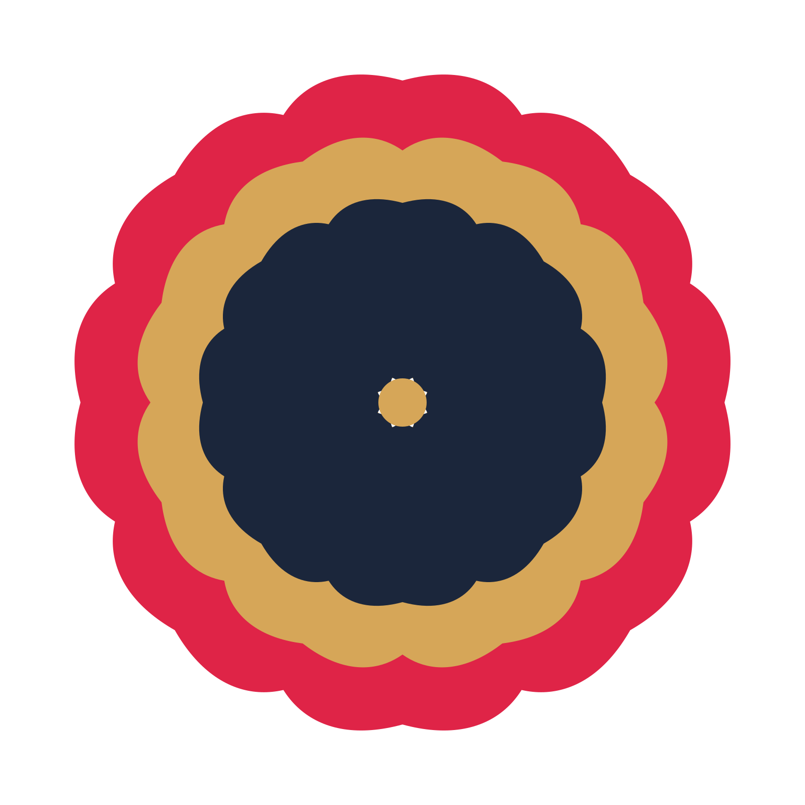 A layered cosmos rosette with 8-fold radial symmetry and 3 alternating rings of petals.