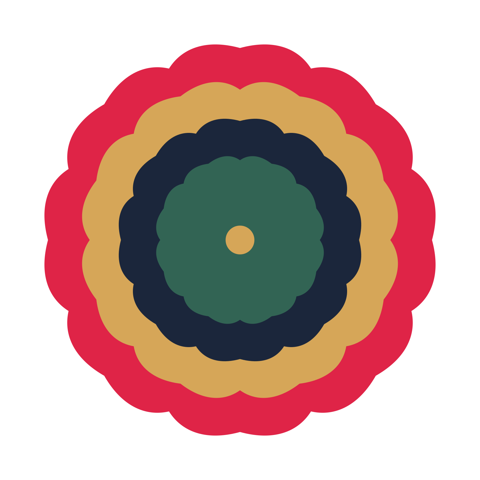 A layered cosmos rosette with 8-fold radial symmetry and 4 alternating rings of petals.
