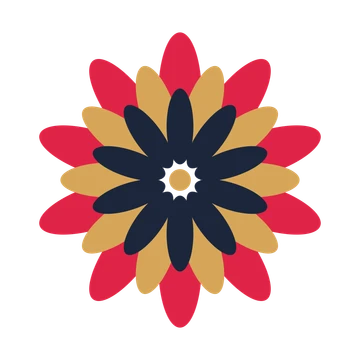 A layered daisy rosette with 10-fold radial symmetry and 3 alternating rings of petals.