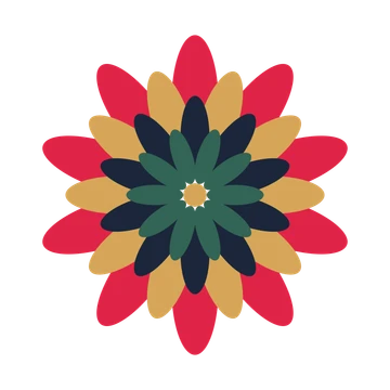 A layered daisy rosette with 10-fold radial symmetry and 4 alternating rings of petals.