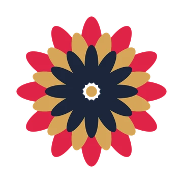 A layered daisy rosette with 12-fold radial symmetry and 3 alternating rings of petals.