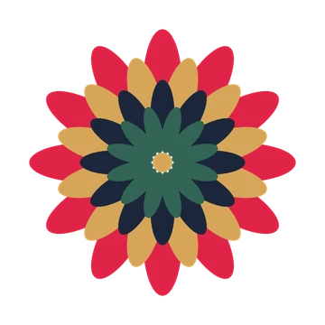 A layered daisy rosette with 12-fold radial symmetry and 4 alternating rings of petals.