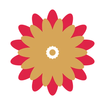 A layered daisy rosette with 14-fold radial symmetry and 2 alternating rings of petals.