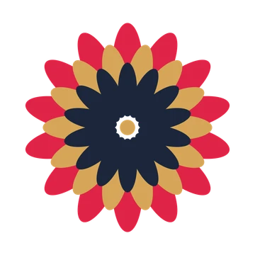 A layered daisy rosette with 14-fold radial symmetry and 3 alternating rings of petals.