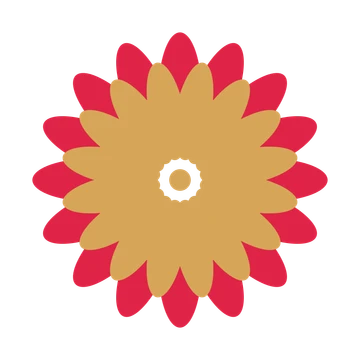 A layered daisy rosette with 16-fold radial symmetry and 2 alternating rings of petals.