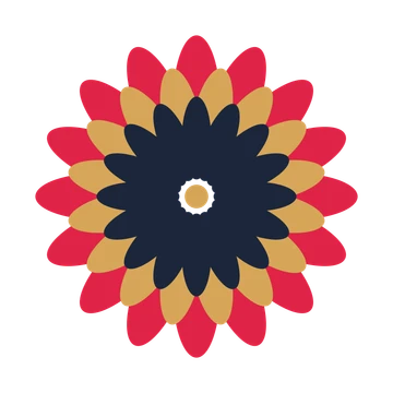 A layered daisy rosette with 16-fold radial symmetry and 3 alternating rings of petals.