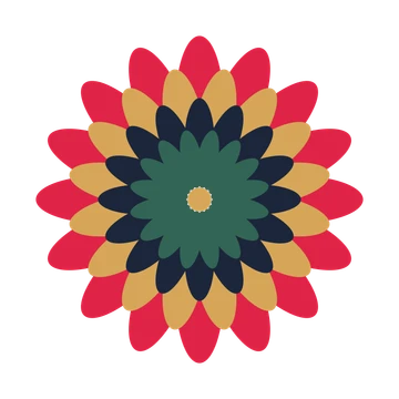 A layered daisy rosette with 16-fold radial symmetry and 4 alternating rings of petals.