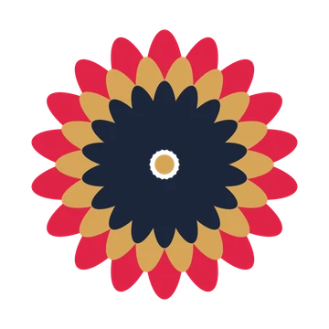 A layered daisy rosette with 18-fold radial symmetry and 3 alternating rings of petals.