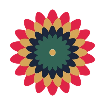 A layered daisy rosette with 18-fold radial symmetry and 4 alternating rings of petals.