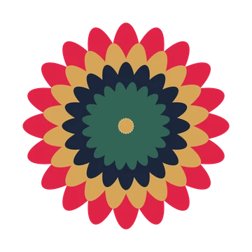 A layered daisy rosette with 20-fold radial symmetry and 4 alternating rings of petals.