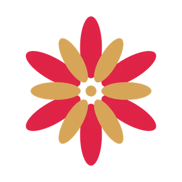 A layered daisy rosette with 6-fold radial symmetry and 2 alternating rings of petals.