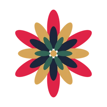 A layered daisy rosette with 6-fold radial symmetry and 4 alternating rings of petals.