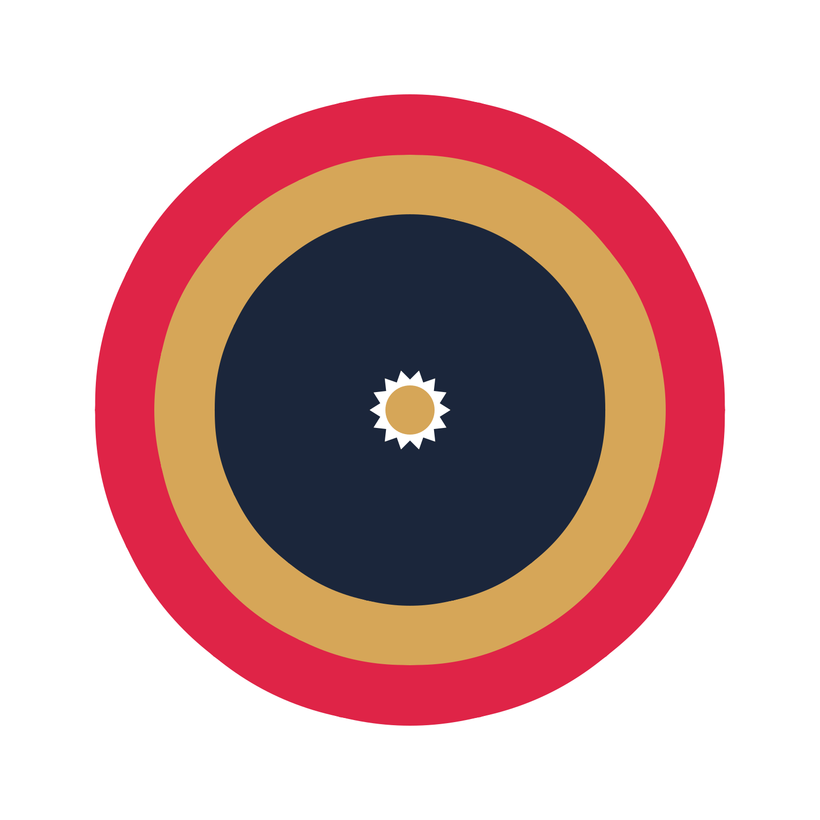A layered fan rosette with 14-fold radial symmetry and 3 alternating rings of petals.