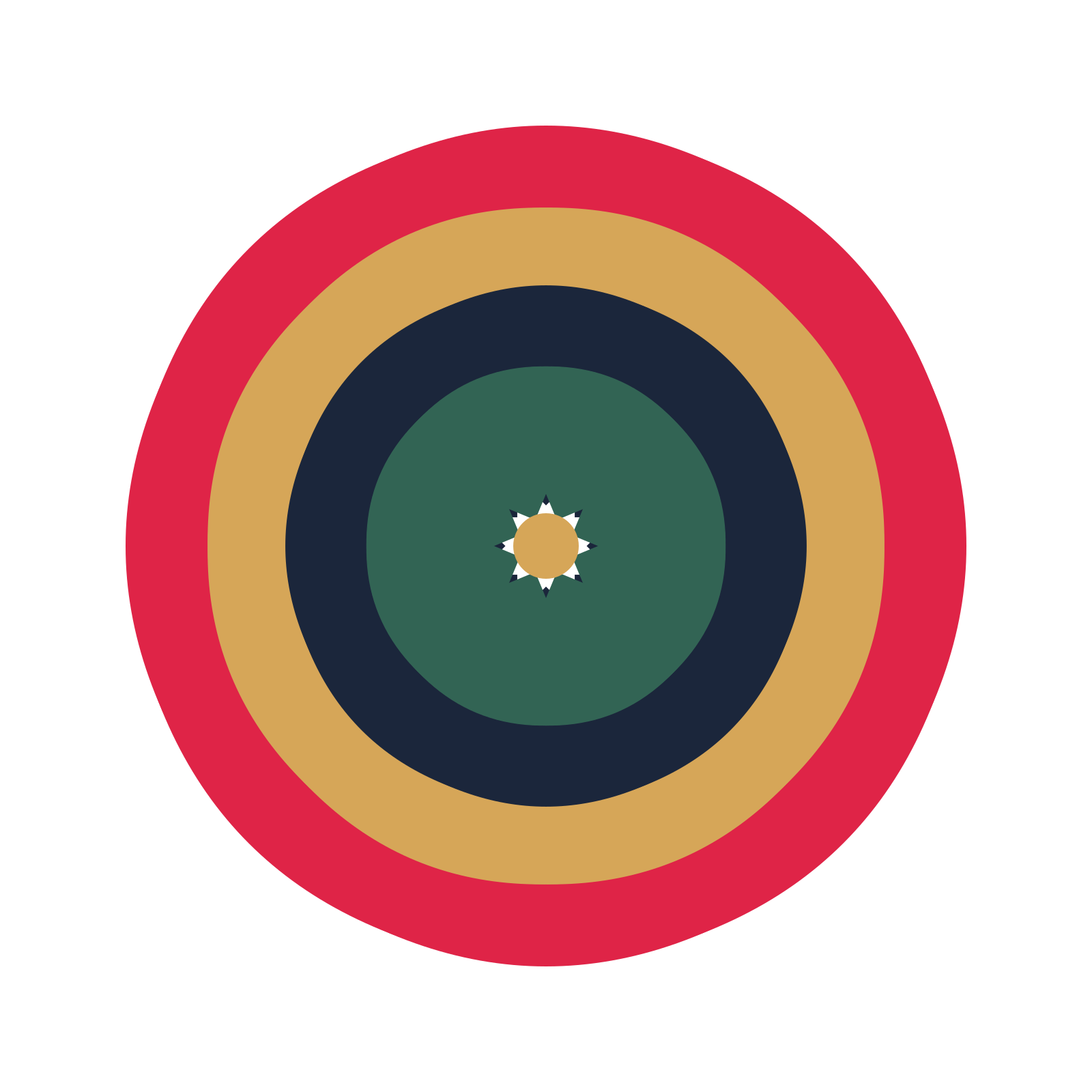 A layered fan rosette with 8-fold radial symmetry and 4 alternating rings of petals.