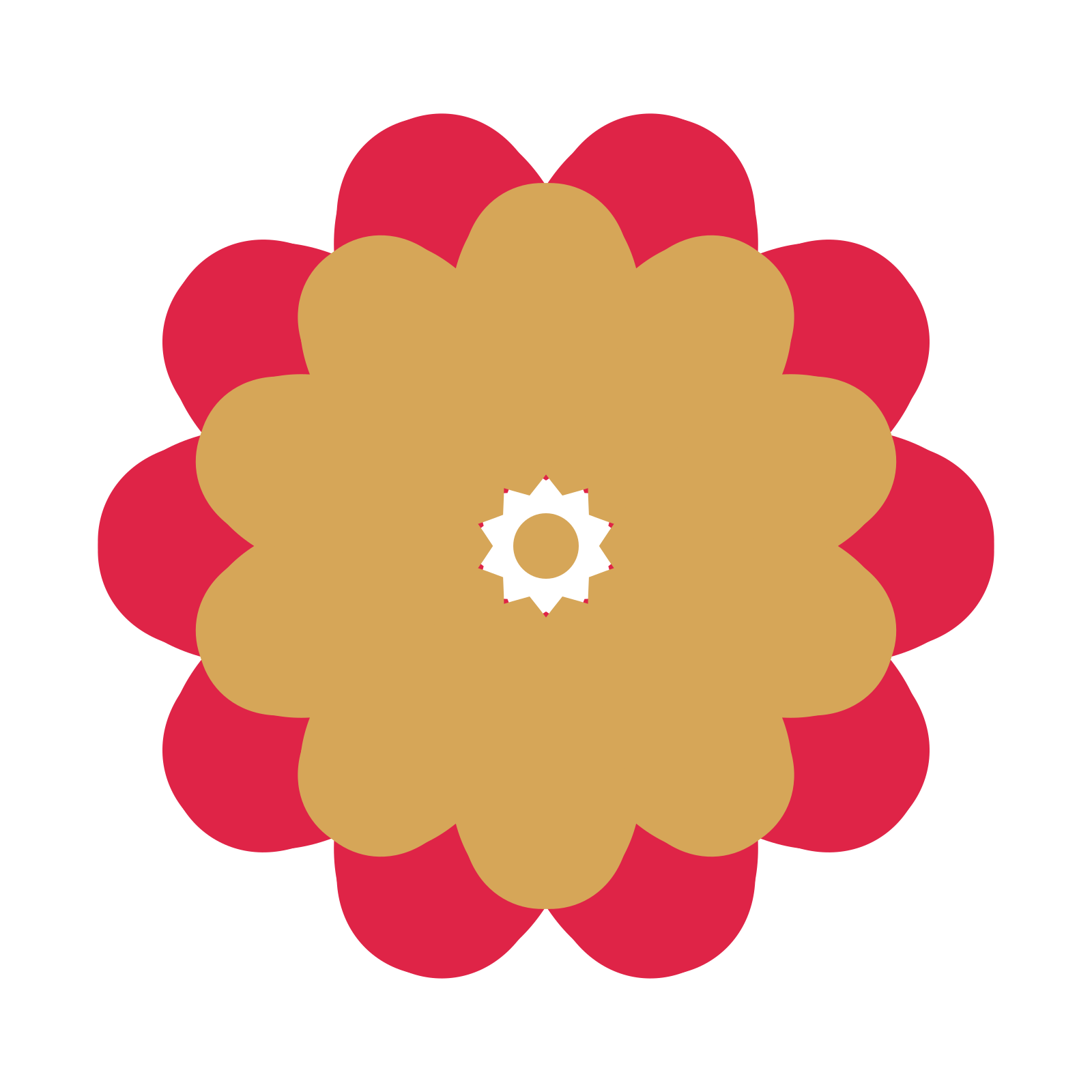 A layered heart rosette with 10-fold radial symmetry and 2 alternating rings of petals.