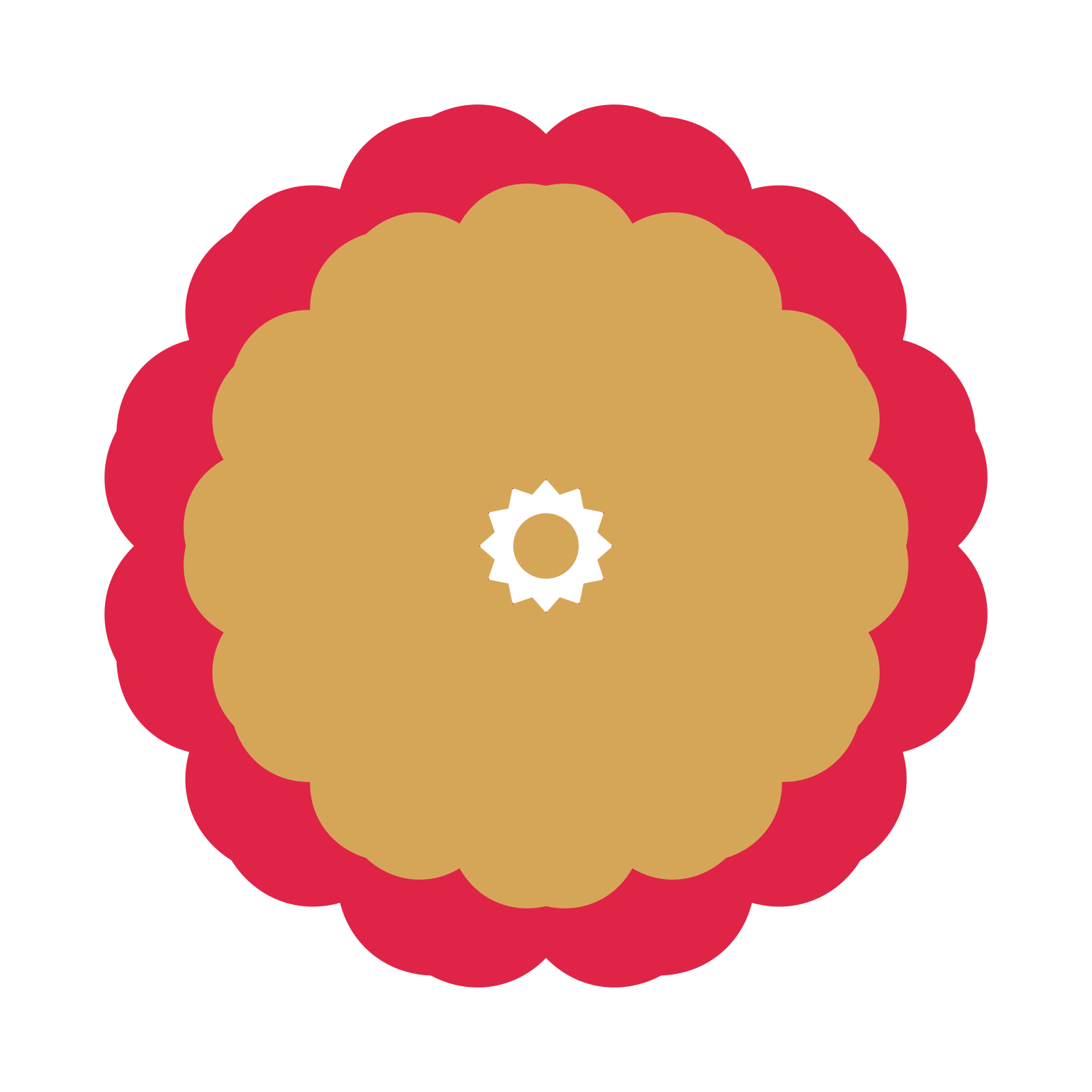 A layered heart rosette with 12-fold radial symmetry and 2 alternating rings of petals.