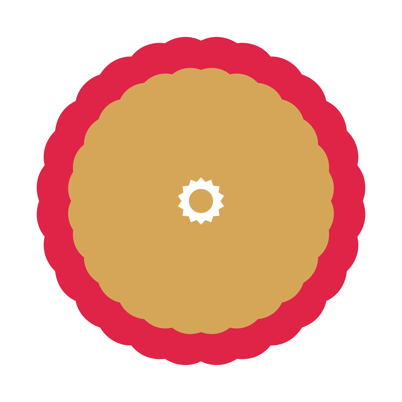 A layered heart rosette with 14-fold radial symmetry and 2 alternating rings of petals.