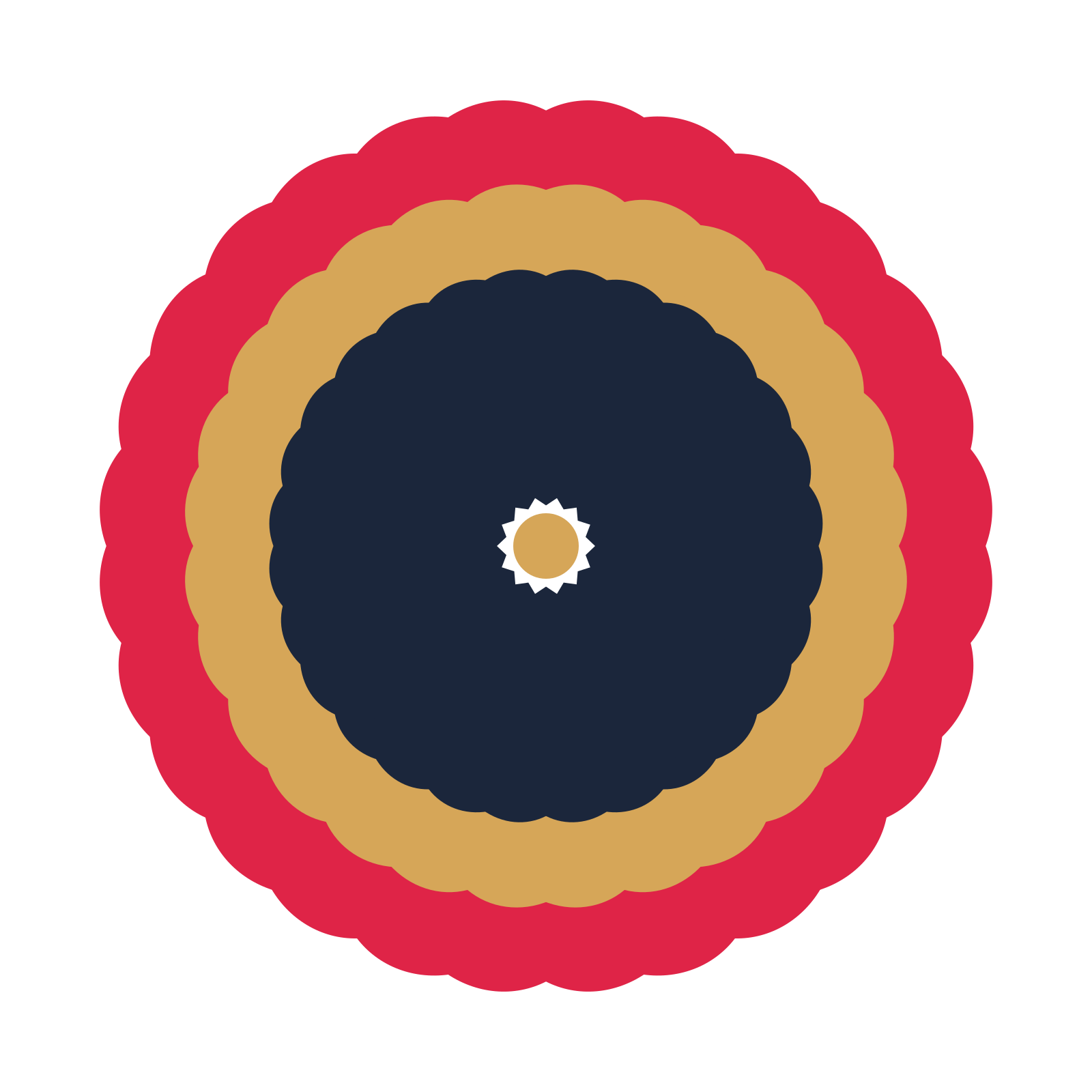 A layered heart rosette with 14-fold radial symmetry and 3 alternating rings of petals.
