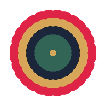 A layered heart rosette with 14-fold radial symmetry and 4 alternating rings of petals.