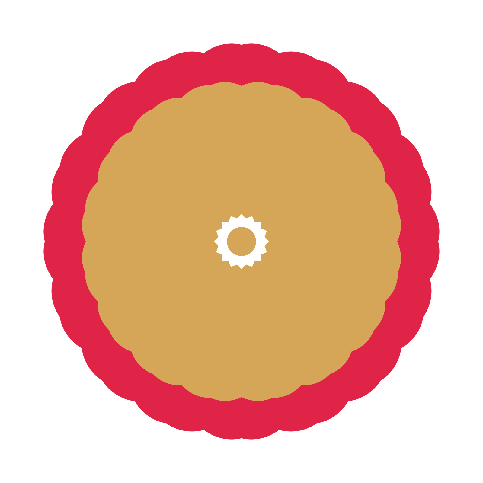 A layered heart rosette with 16-fold radial symmetry and 2 alternating rings of petals.