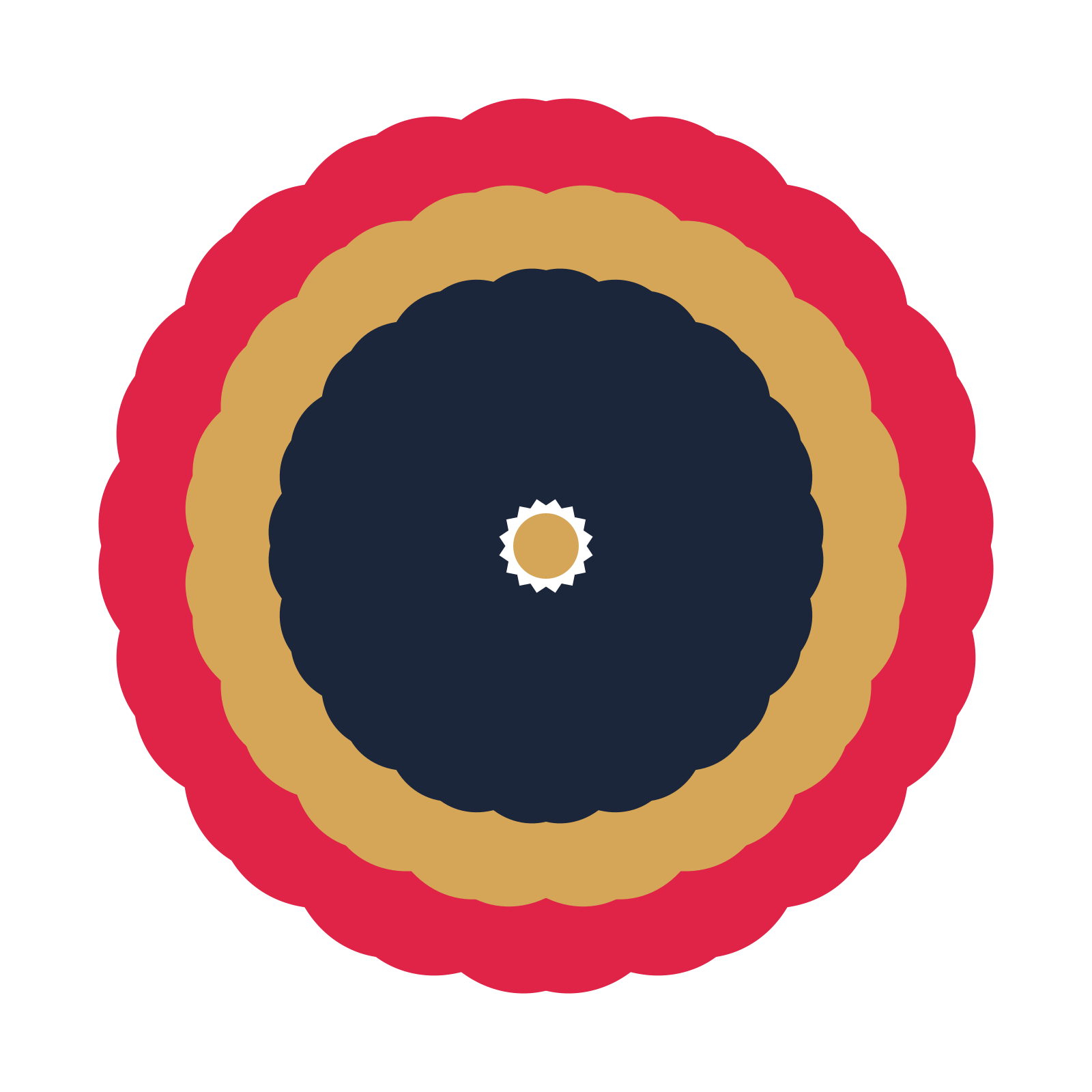 A layered heart rosette with 16-fold radial symmetry and 3 alternating rings of petals.