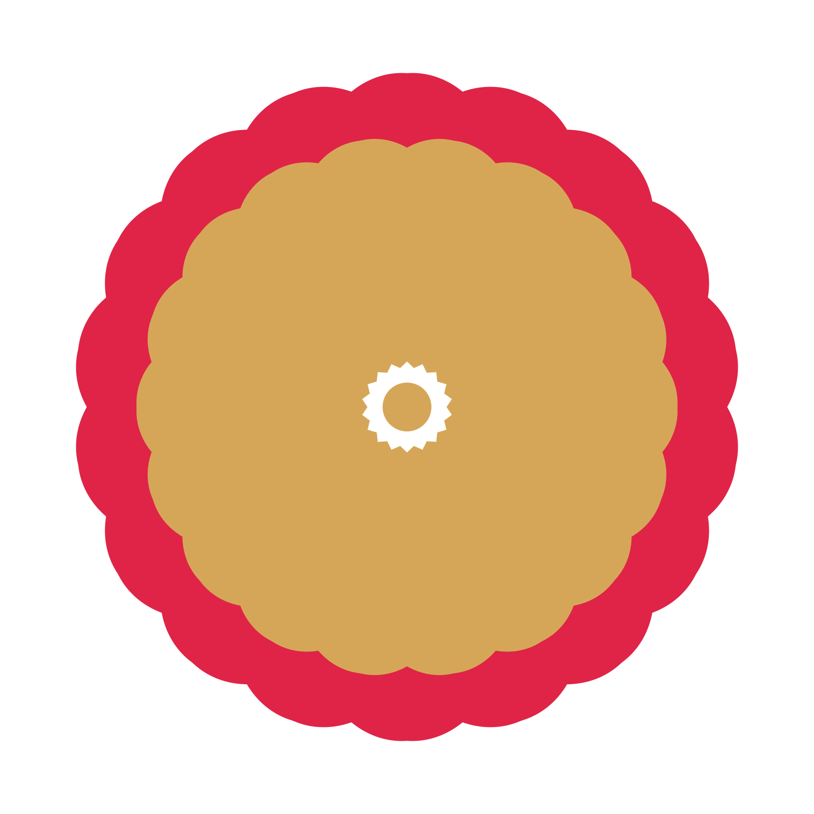A layered heart rosette with 18-fold radial symmetry and 2 alternating rings of petals.