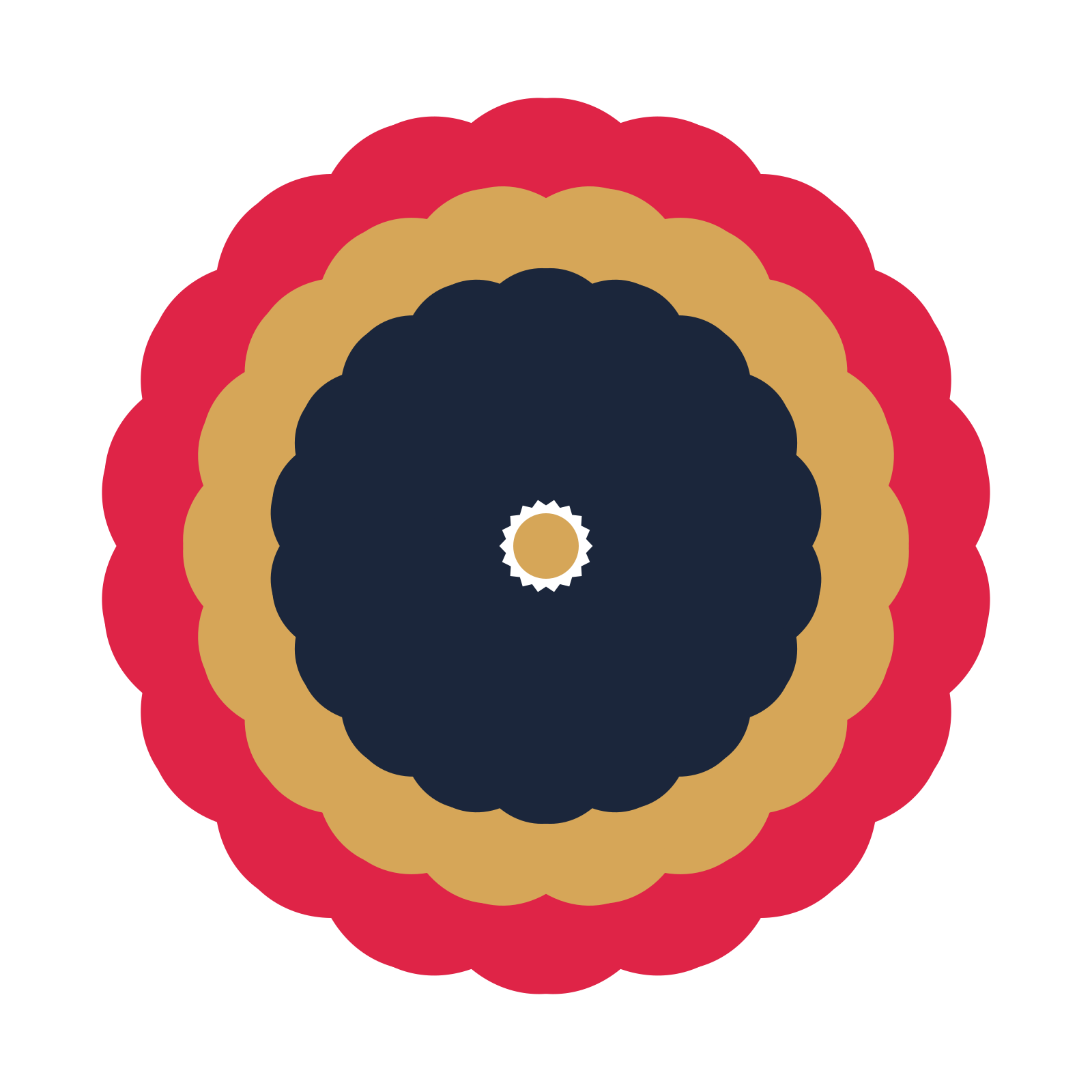 A layered heart rosette with 18-fold radial symmetry and 3 alternating rings of petals.