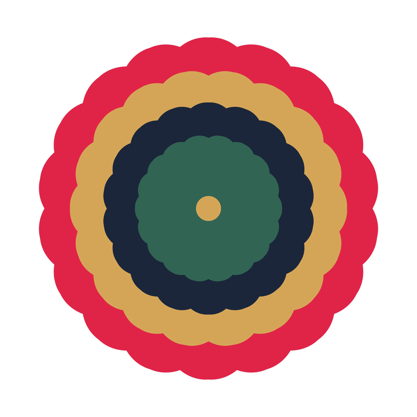 A layered heart rosette with 18-fold radial symmetry and 4 alternating rings of petals.