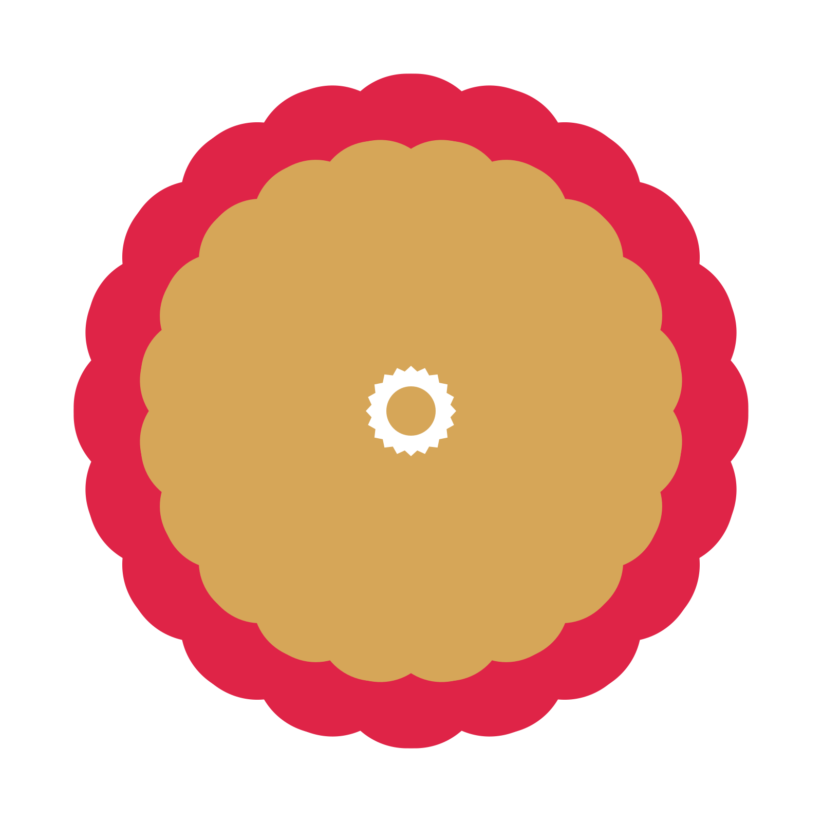 A layered heart rosette with 20-fold radial symmetry and 2 alternating rings of petals.