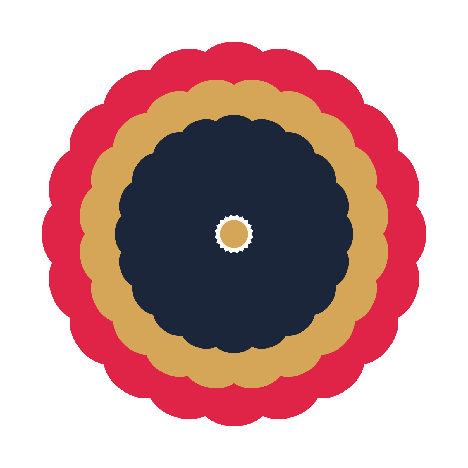 A layered heart rosette with 20-fold radial symmetry and 3 alternating rings of petals.
