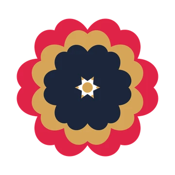 A layered heart rosette with 6-fold radial symmetry and 3 alternating rings of petals.
