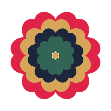 A layered heart rosette with 6-fold radial symmetry and 4 alternating rings of petals.