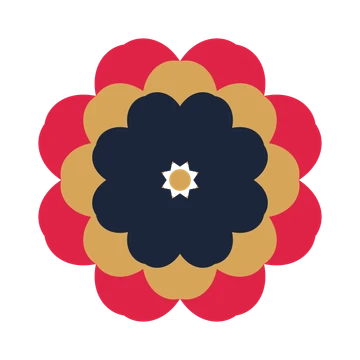 A layered heart rosette with 8-fold radial symmetry and 3 alternating rings of petals.