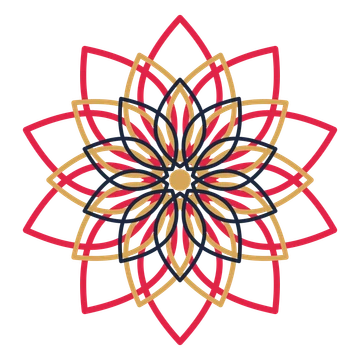 A layered lily rosette with 10-fold radial symmetry and 3 alternating rings of petals.
