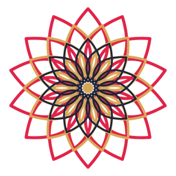 A layered lily rosette with 14-fold radial symmetry and 3 alternating rings of petals.