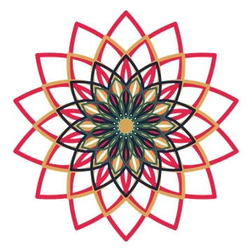 A layered lily rosette with 14-fold radial symmetry and 4 alternating rings of petals.