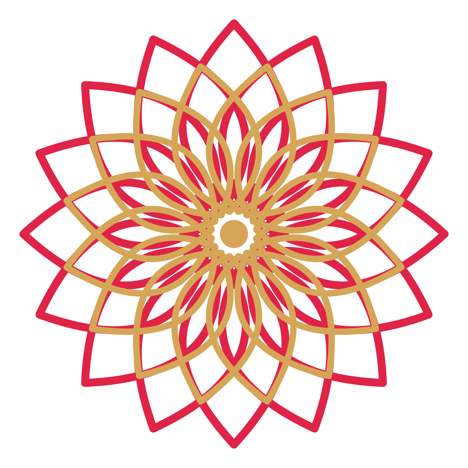 A layered lily rosette with 16-fold radial symmetry and 2 alternating rings of petals.