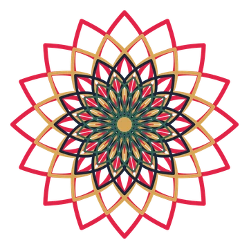 A layered lily rosette with 16-fold radial symmetry and 4 alternating rings of petals.