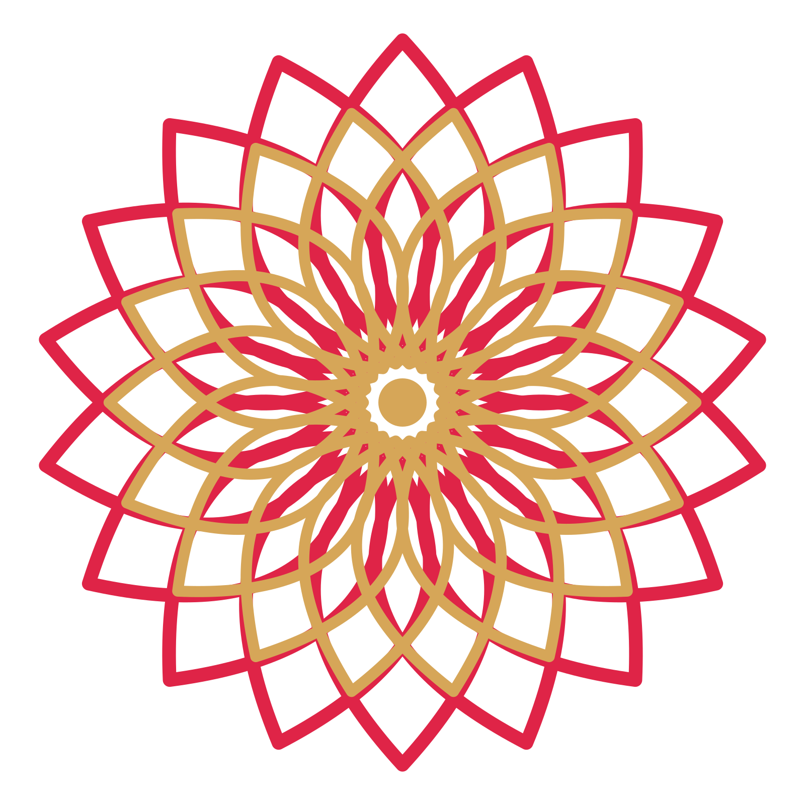 A layered lily rosette with 18-fold radial symmetry and 2 alternating rings of petals.