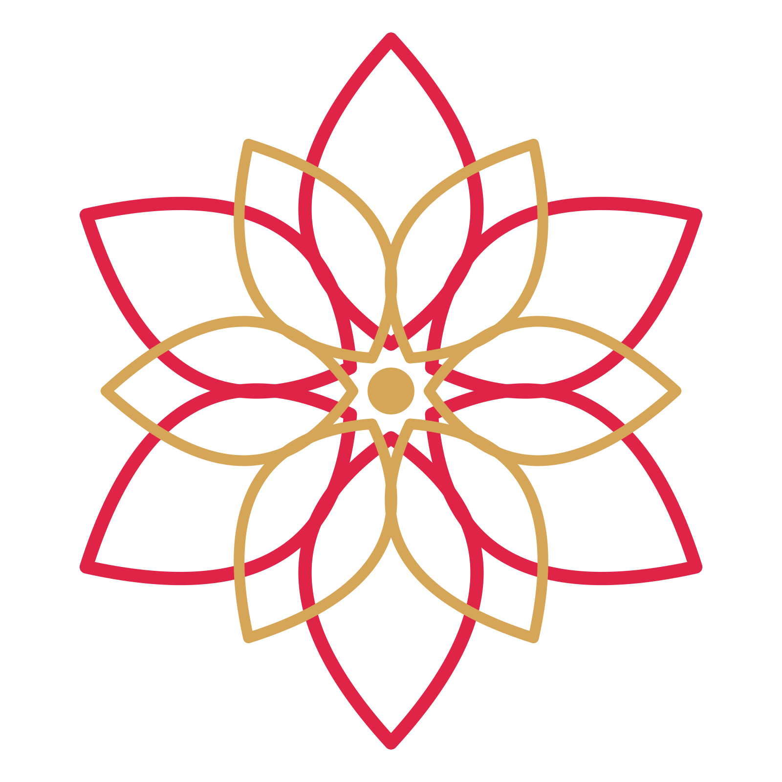 A layered lily rosette with 6-fold radial symmetry and 2 alternating rings of petals.