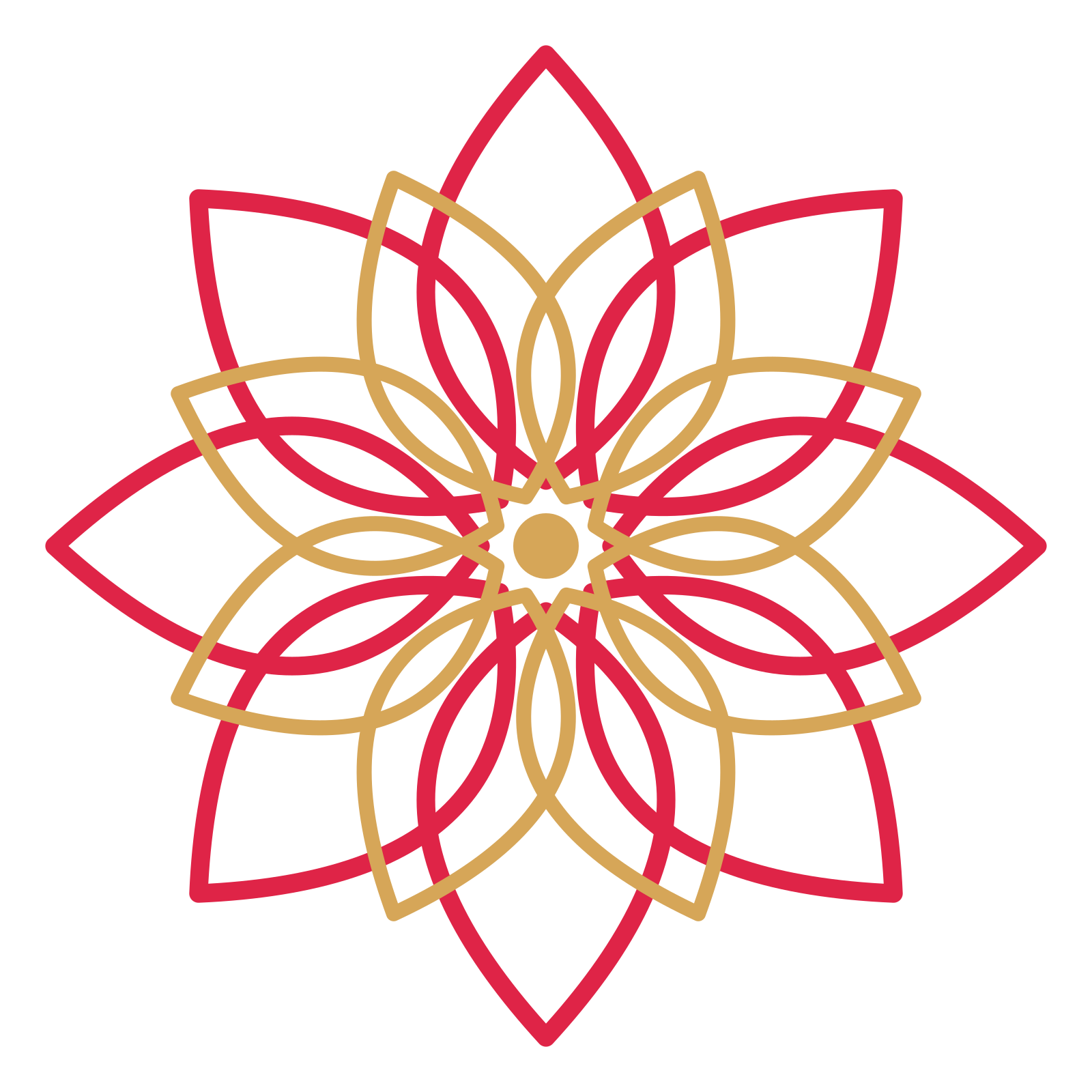 A layered lily rosette with 8-fold radial symmetry and 2 alternating rings of petals.
