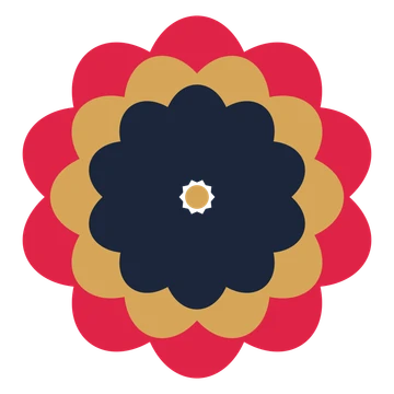 A layered lobed rosette with 10-fold radial symmetry and 3 alternating rings of petals.