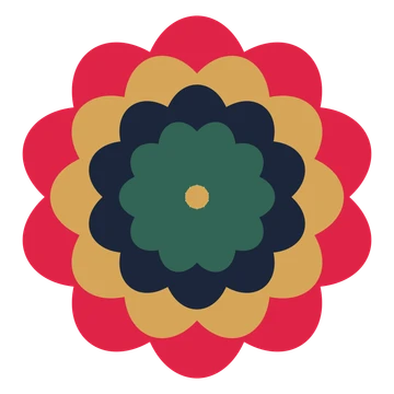 A layered lobed rosette with 10-fold radial symmetry and 4 alternating rings of petals.