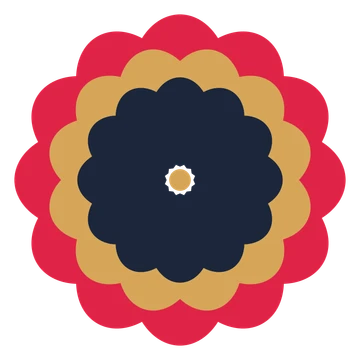 A layered lobed rosette with 12-fold radial symmetry and 3 alternating rings of petals.