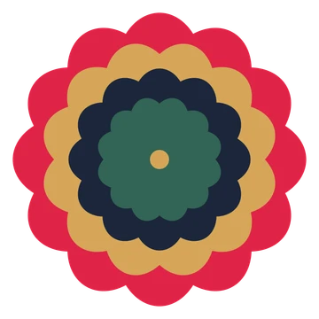 A layered lobed rosette with 12-fold radial symmetry and 4 alternating rings of petals.
