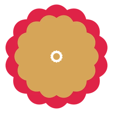A layered lobed rosette with 14-fold radial symmetry and 2 alternating rings of petals.