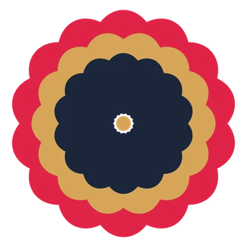 A layered lobed rosette with 14-fold radial symmetry and 3 alternating rings of petals.
