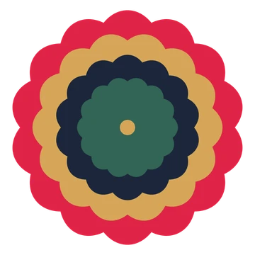 A layered lobed rosette with 14-fold radial symmetry and 4 alternating rings of petals.