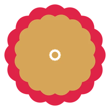 A layered lobed rosette with 16-fold radial symmetry and 2 alternating rings of petals.