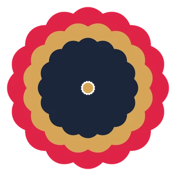 A layered lobed rosette with 16-fold radial symmetry and 3 alternating rings of petals.